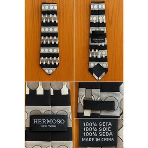 Hermoso New York Men’s Silk Tie Geometric Tab Brown Black 63” Long Preowned
